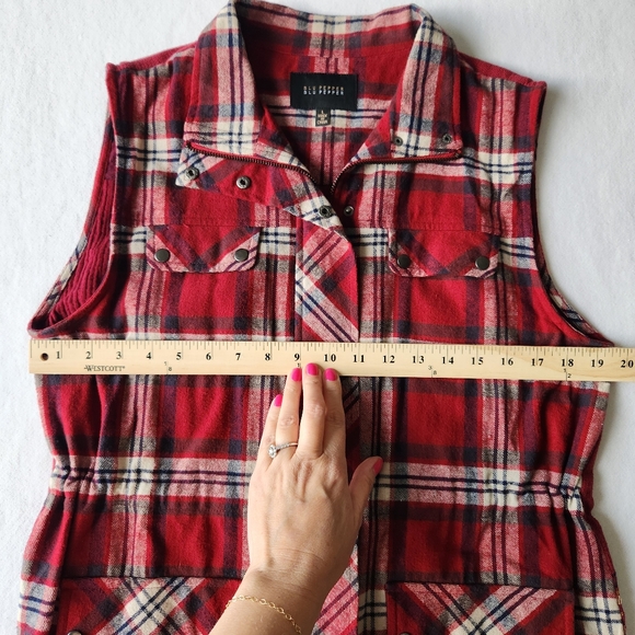 Blu Pepper Red Plaid Vest Full Zip Embroidered Sleeveless Southwestern Large - Picture 15 of 16